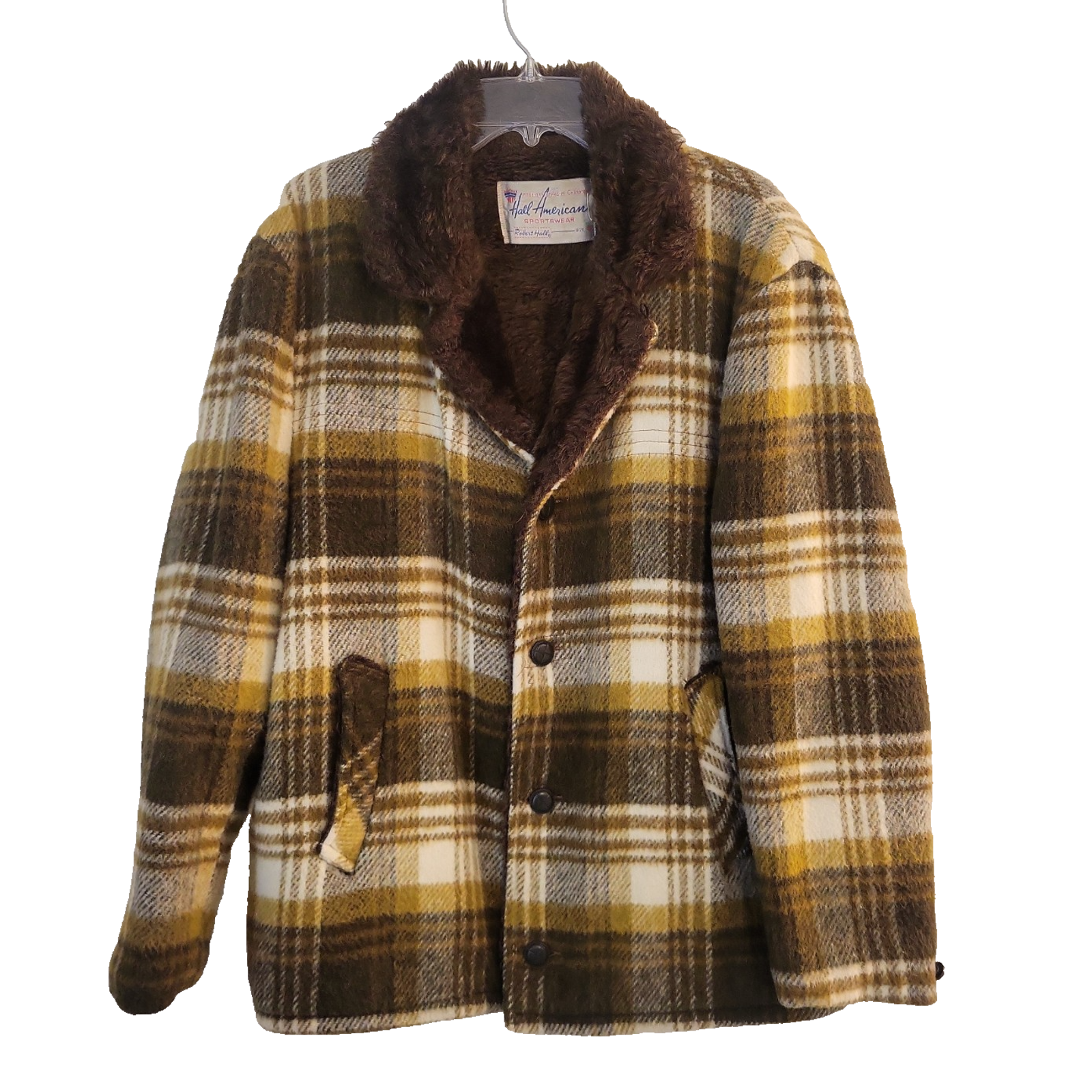 Robert Hall Brown Plaid Vintage 50's 60's Hunting Outdoor Wool Jacket Size 42